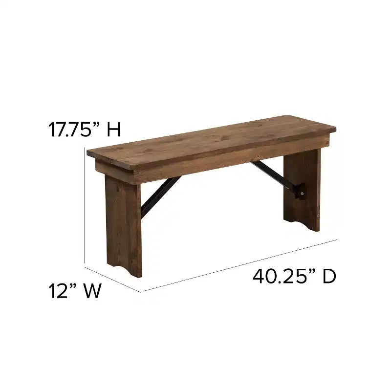 Merrick Lane Antique Solid Pine Folding Farmhouse Style Bench