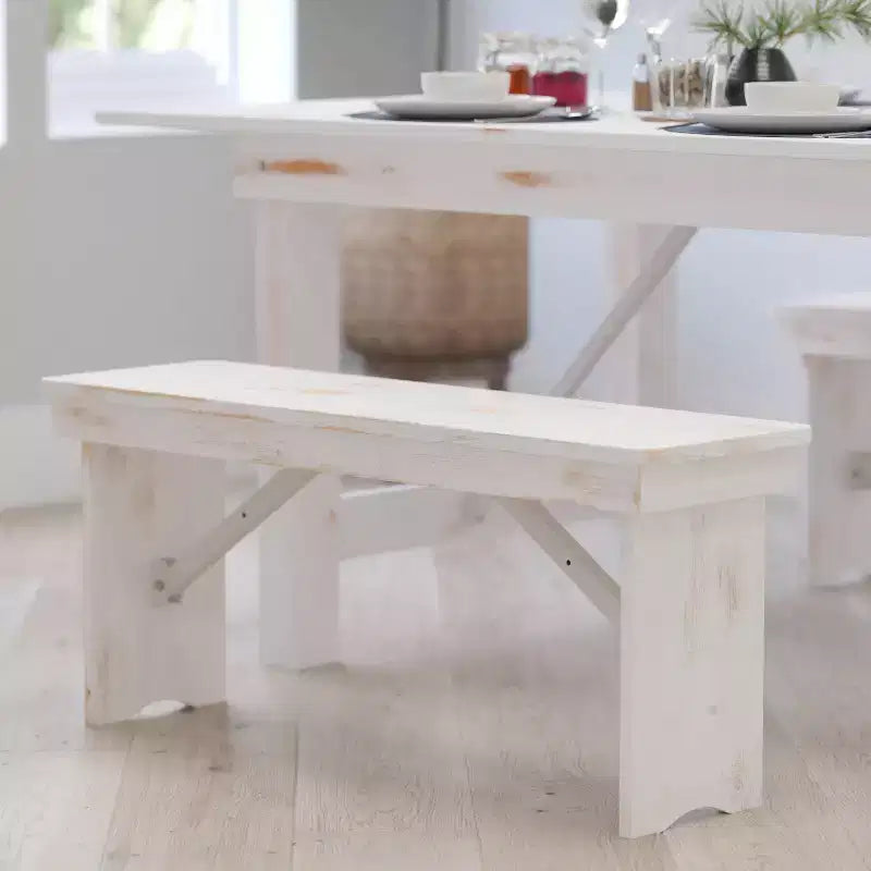 Merrick Lane Antique Solid Pine Folding Farmhouse Style Bench