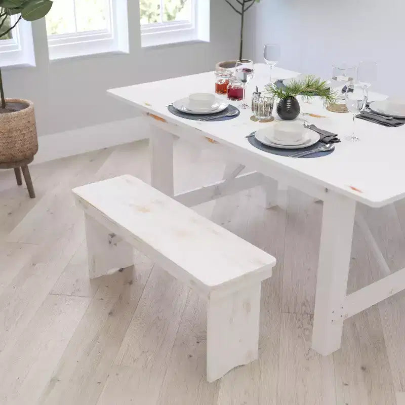 Merrick Lane Antique Solid Pine Folding Farmhouse Style Bench