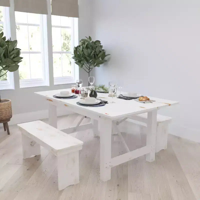 Merrick Lane Antique Solid Pine Folding Farmhouse Style Bench