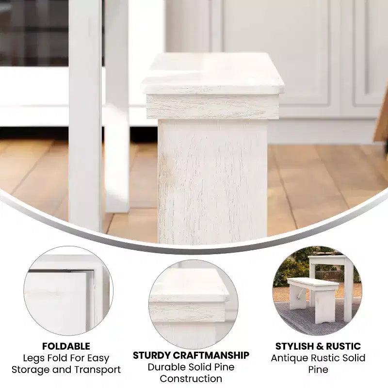 Merrick Lane Antique Solid Pine Folding Farmhouse Style Bench