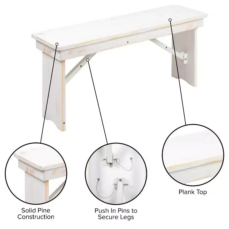 Merrick Lane Antique Solid Pine Folding Farmhouse Style Bench