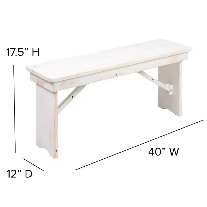 Merrick Lane Antique Solid Pine Folding Farmhouse Style Bench