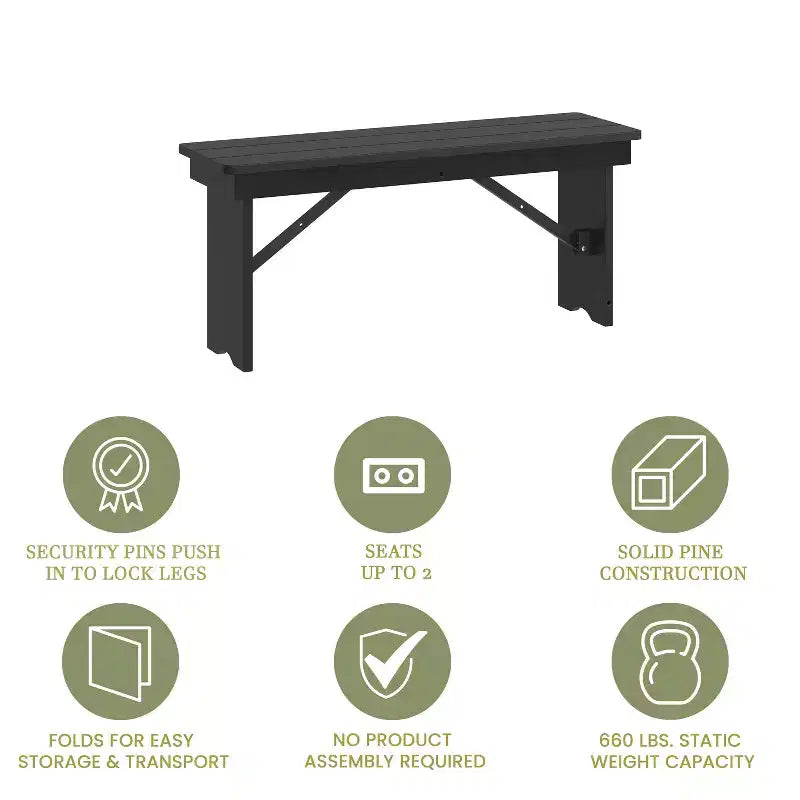 Merrick Lane Antique Solid Pine Folding Farmhouse Style Bench