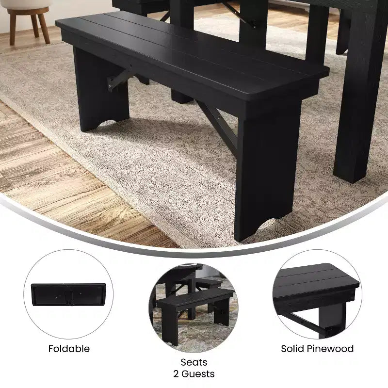 Merrick Lane Antique Solid Pine Folding Farmhouse Style Bench