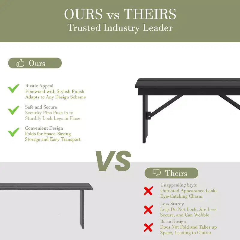 Merrick Lane Antique Solid Pine Folding Farmhouse Style Bench