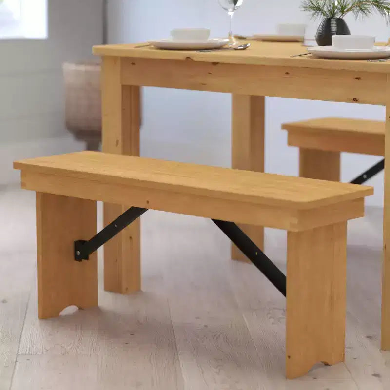 Merrick Lane Antique Solid Pine Folding Farmhouse Style Bench