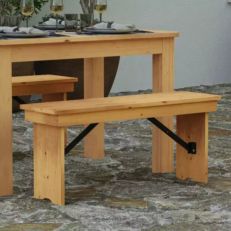 Merrick Lane Antique Solid Pine Folding Farmhouse Style Bench