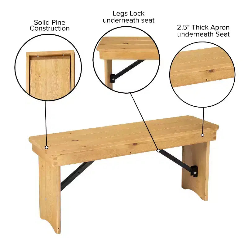 Merrick Lane Antique Solid Pine Folding Farmhouse Style Bench