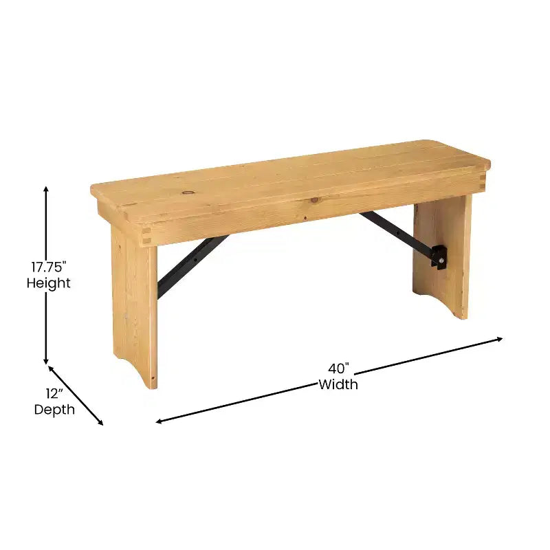 Merrick Lane Antique Solid Pine Folding Farmhouse Style Bench