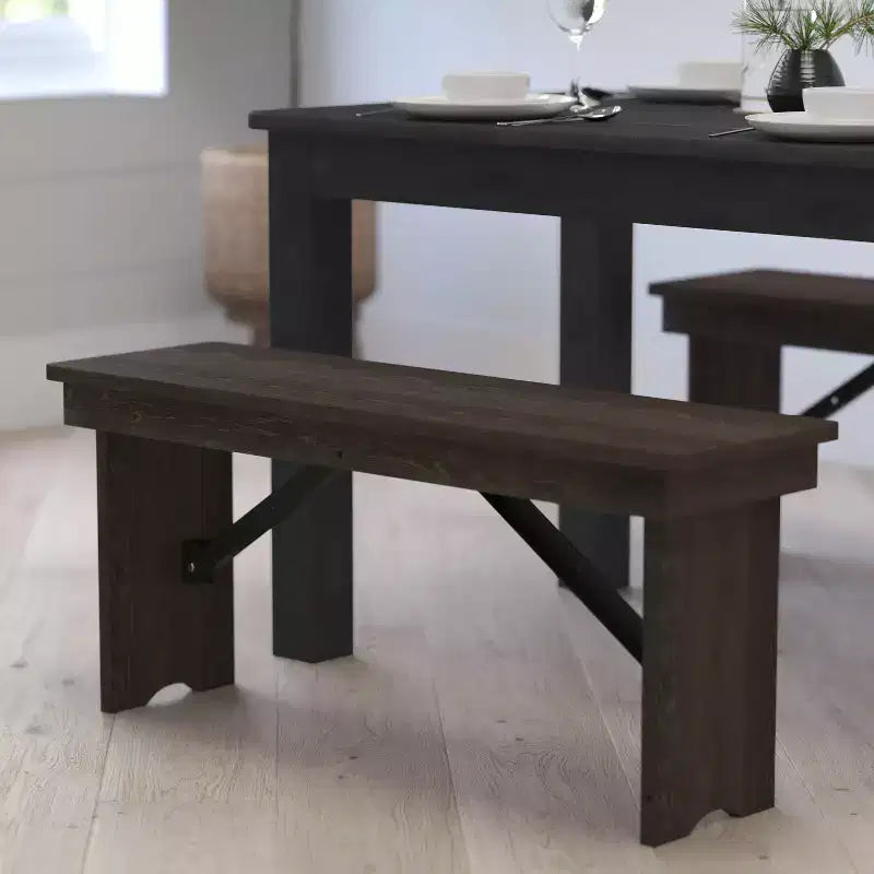 Merrick Lane Antique Solid Pine Folding Farmhouse Style Bench