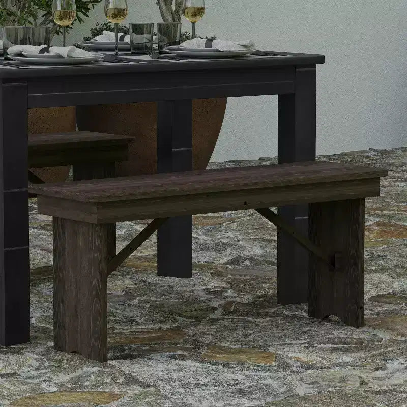 Merrick Lane Antique Solid Pine Folding Farmhouse Style Bench