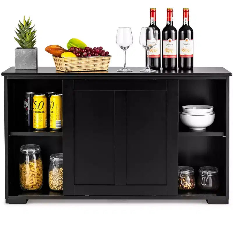 Costway Kitchen Storage Cabinet Sideboard Buffet Cupboard Wood Sliding Door Pantry Black/Gray/Brown/White