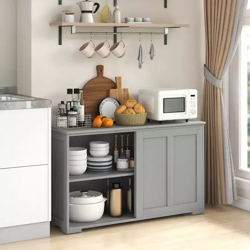 Costway Kitchen Storage Cabinet Sideboard Buffet Cupboard Wood Sliding Door Pantry Black/Gray/Brown/White