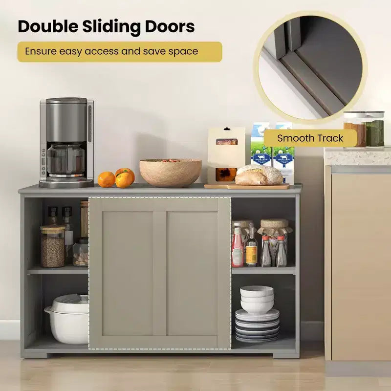 Costway Kitchen Storage Cabinet Sideboard Buffet Cupboard Wood Sliding Door Pantry Black/Gray/Brown/White