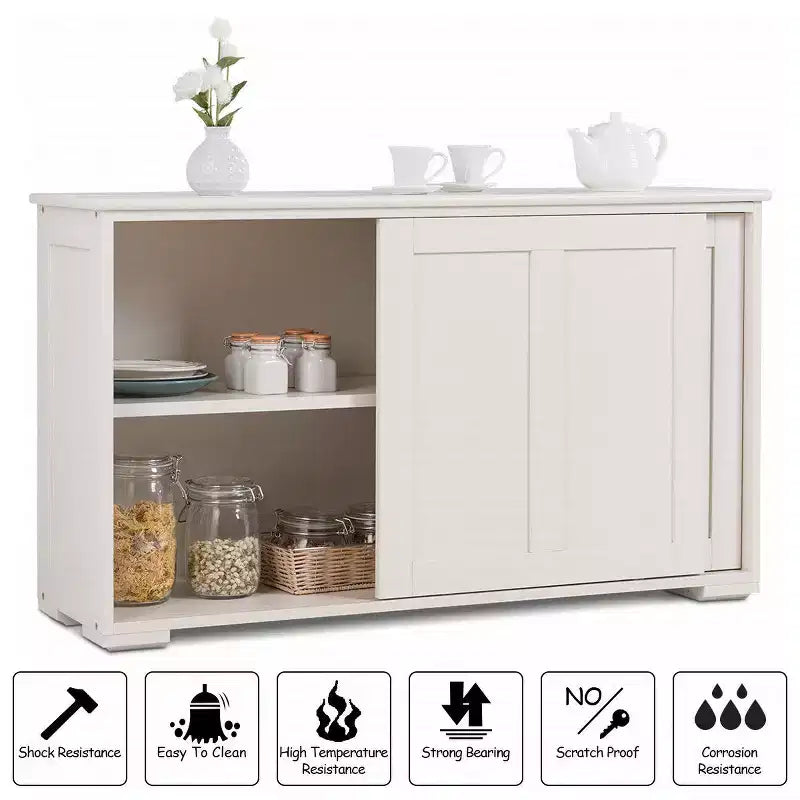 Costway Kitchen Storage Cabinet Sideboard Buffet Cupboard Wood Sliding Door Pantry Black/Gray/Brown/White