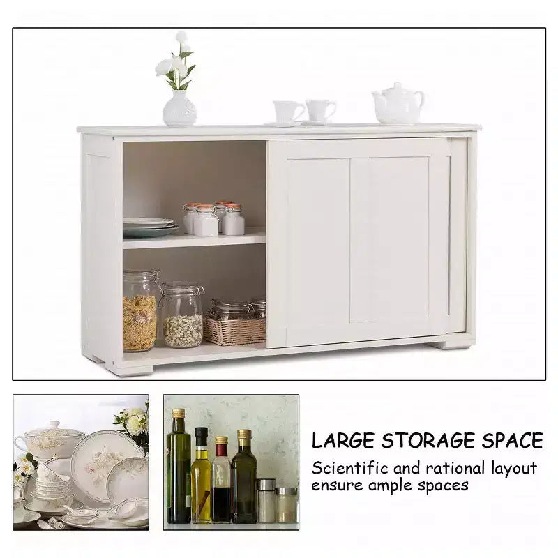 Costway Kitchen Storage Cabinet Sideboard Buffet Cupboard Wood Sliding Door Pantry Black/Gray/Brown/White