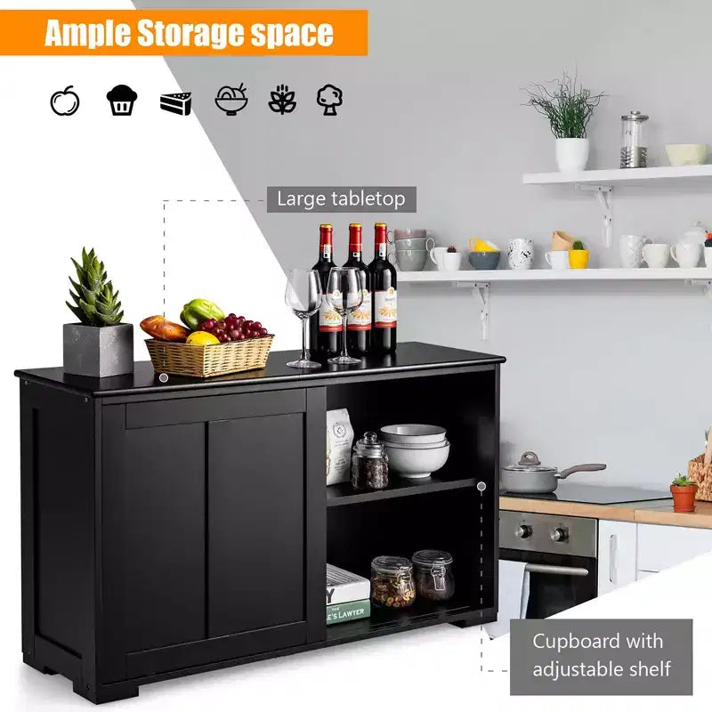 Costway Kitchen Storage Cabinet Sideboard Buffet Cupboard Wood Sliding Door Pantry Black/Gray/Brown/White