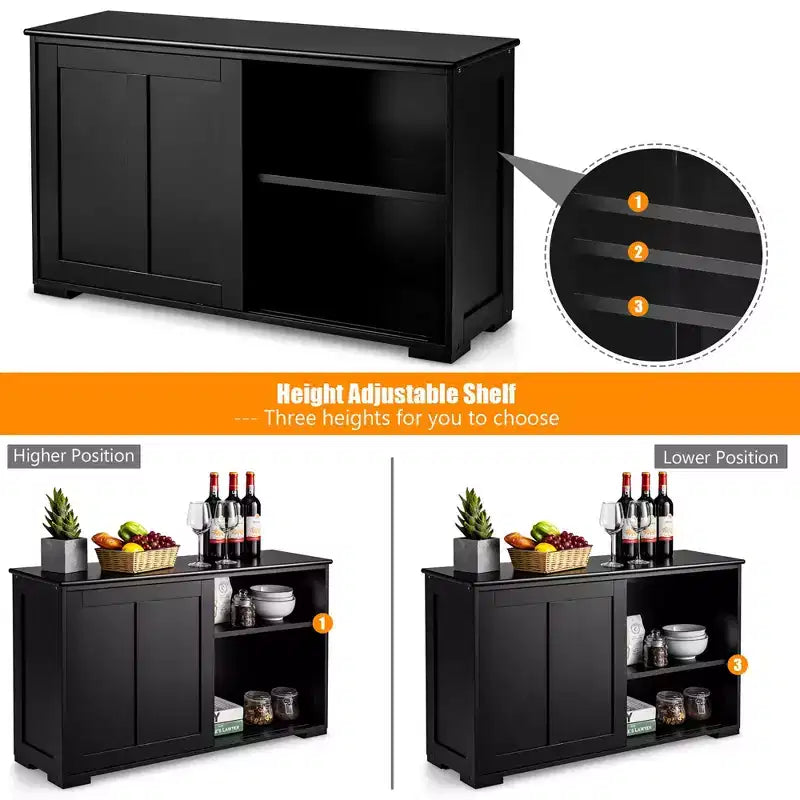 Costway Kitchen Storage Cabinet Sideboard Buffet Cupboard Wood Sliding Door Pantry Black/Gray/Brown/White