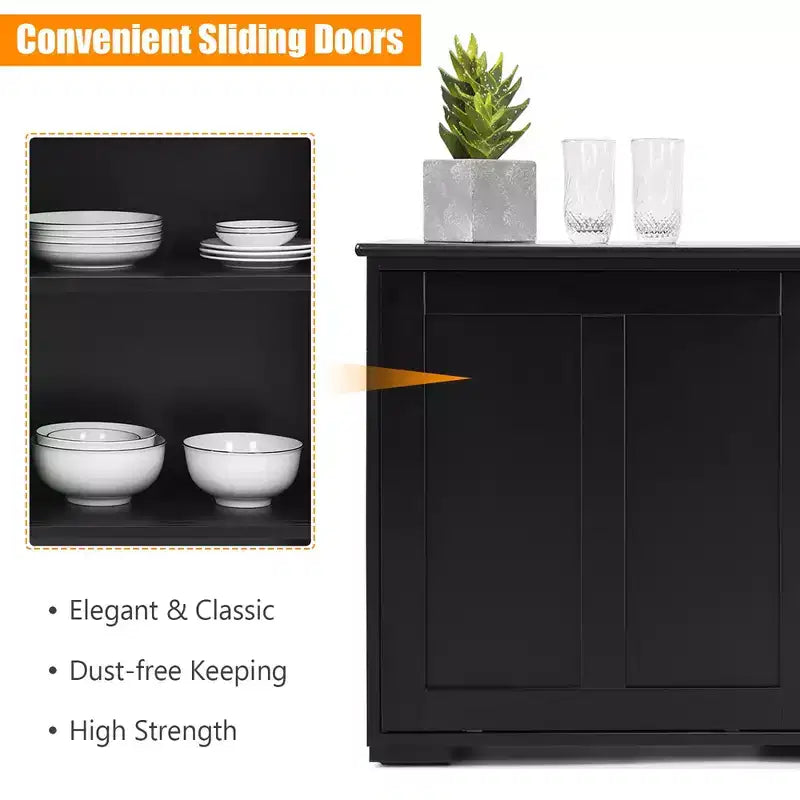 Costway Kitchen Storage Cabinet Sideboard Buffet Cupboard Wood Sliding Door Pantry Black/Gray/Brown/White