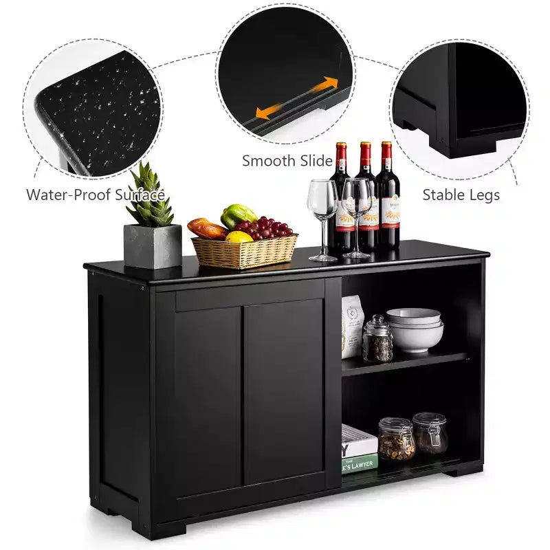 Costway Kitchen Storage Cabinet Sideboard Buffet Cupboard Wood Sliding Door Pantry Black/Gray/Brown/White